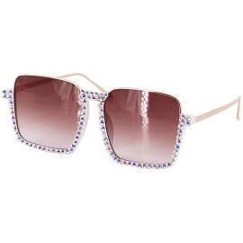 Oversized Oversized Diamond Sunglasses for Women Square Bling Rhinestone Shades - Brown - CN197LARMMR $13.42