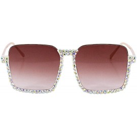 Oversized Oversized Diamond Sunglasses for Women Square Bling Rhinestone Shades - Brown - CN197LARMMR $13.42