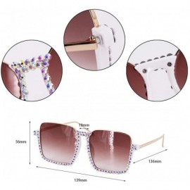 Oversized Oversized Diamond Sunglasses for Women Square Bling Rhinestone Shades - Brown - CN197LARMMR $13.42