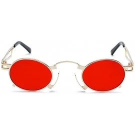 Semi-rimless Men's & Women's Sunglasses Vintage Oval Metal Frame Sunglasses - Gold Frame Red Film - CZ18EQET7AN $10.79