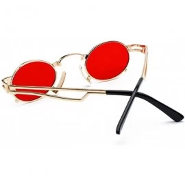 Semi-rimless Men's & Women's Sunglasses Vintage Oval Metal Frame Sunglasses - Gold Frame Red Film - CZ18EQET7AN $10.79