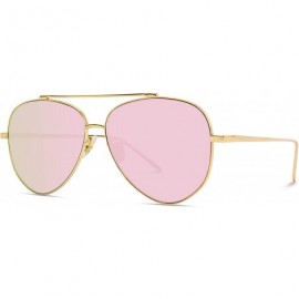 Oversized Flat Lens Mirrored Metal Frame Aviator Sunglasses - Gold Frame / Mirror Pink Lens - C112KCI95UH $26.35