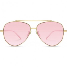 Oversized Flat Lens Mirrored Metal Frame Aviator Sunglasses - Gold Frame / Mirror Pink Lens - C112KCI95UH $26.35