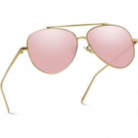 Oversized Flat Lens Mirrored Metal Frame Aviator Sunglasses - Gold Frame / Mirror Pink Lens - C112KCI95UH $26.35