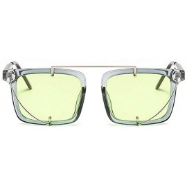 Square Brand Designer New Square Sunglasses for Women Flat Top Fashion Metal decoration Shades - Gray&green - CL18LQ93AGZ $13.42