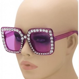 Oversized Oversized Square Frame Bling Rhinestone Crystal Brand Designer Sunglasses For Women 2018 - Purple - CJ18EWR57UC $16.35