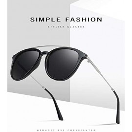 Aviator Unisex Round Polarized Sunglasses for Men Women Double Bridge Frame UV400 Protection 8065 - Black - CX1962YKYHK $8.06