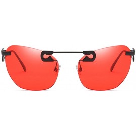 Oval Male Female Fashion Metal Sunglasses Retro Frameless Z-shaped leg - Red - CT18EX05WZ4 $8.41