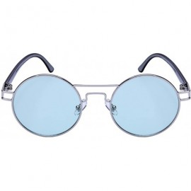 Round Round Brow Bar Sunglasses with Ocean Mirror Lens 25151-OCM - Silver - CN12NUEMS3M $10.95