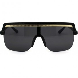 Oversized Mens Luxury Baller Metal Chain Trim Mobster Half Rim Racer Sunglasses - All Black - CP18ZDW3X9I $13.90