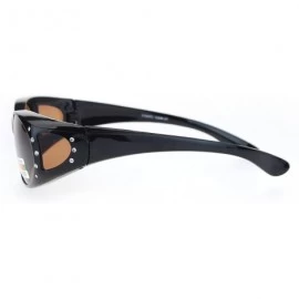 Oval Womens Fit Over Glasses Polarized Sunglasses Oval Rhinestone Frame - Black (Brown) - CX1884Z4YGD $14.10