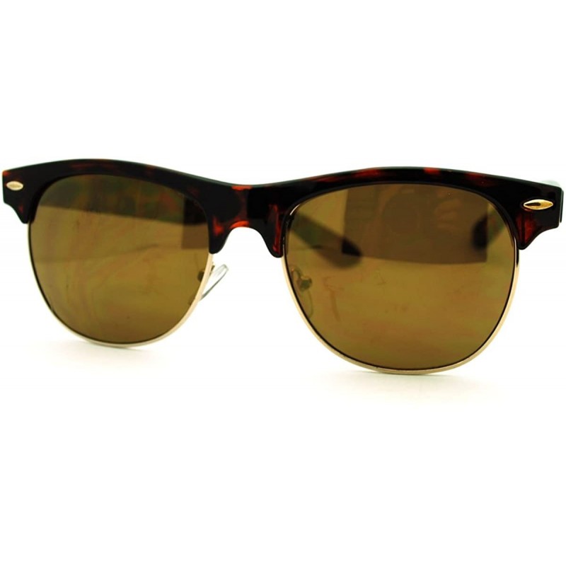 Wayfarer Multicolor Reflective Lens Square Sunglasses Round Half Rim Frame - Tortoise - C411EV3AJGX $8.64