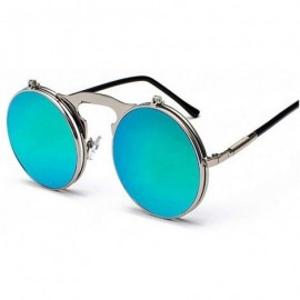 Rimless Metal Steampunk Sunglasses Women Fashion Round Glasses Vintage Sun Female UV400 Eyewear Shades - Silverbluegreen - CA...