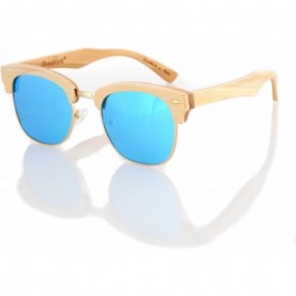 Rimless Wood Wooden Polarized Sunglasses Natural Club Half Semi-Rimless Frames W/Pouch - Bamboo / Carbonized Bamboo - C012DAF...