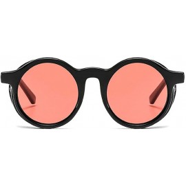 Round 2020 New Transparent Color Punk Flip Sunglasses Men Women Fashion UV400 Round Glasses - Black&red - CF1935DHSIS $12.89