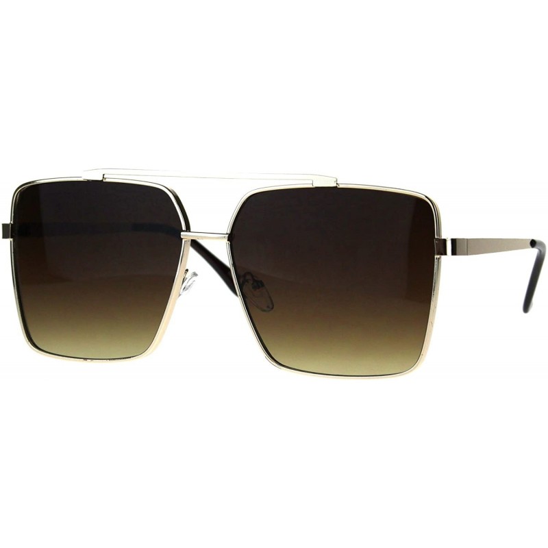 Rectangular Retro Oversize Rectangular Pilots Metal Rim Luxury Fashion Sunglasses - Gold Brown - CB187KZC3RL $10.54