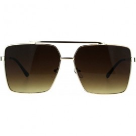 Rectangular Retro Oversize Rectangular Pilots Metal Rim Luxury Fashion Sunglasses - Gold Brown - CB187KZC3RL $10.54