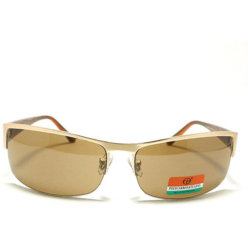 Rectangular Men's Half Rim Narrow Rectangular Sunglasses - Gold Brown - CL1102PZZ8R $14.06