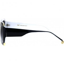 Rectangular Womens Designer Style Sunglasses Rectangular Frame Metal Corners UV400 - Black White (Smoke) - CE18RSXZLR2 $10.24