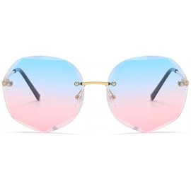 Aviator Sunglasses for Women Gradient Oversized Rimless Polygon Cutting Colorful Lens Fashion - Blue/Pink - CT19037W60E $11.10