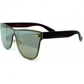 Shield 7155-1 Premium Oversize Rimless Shield Flat Matte Finish Mirror Sunglasses - Bronze - CE18R894Z5D $16.83