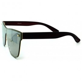 Shield 7155-1 Premium Oversize Rimless Shield Flat Matte Finish Mirror Sunglasses - Bronze - CE18R894Z5D $16.83