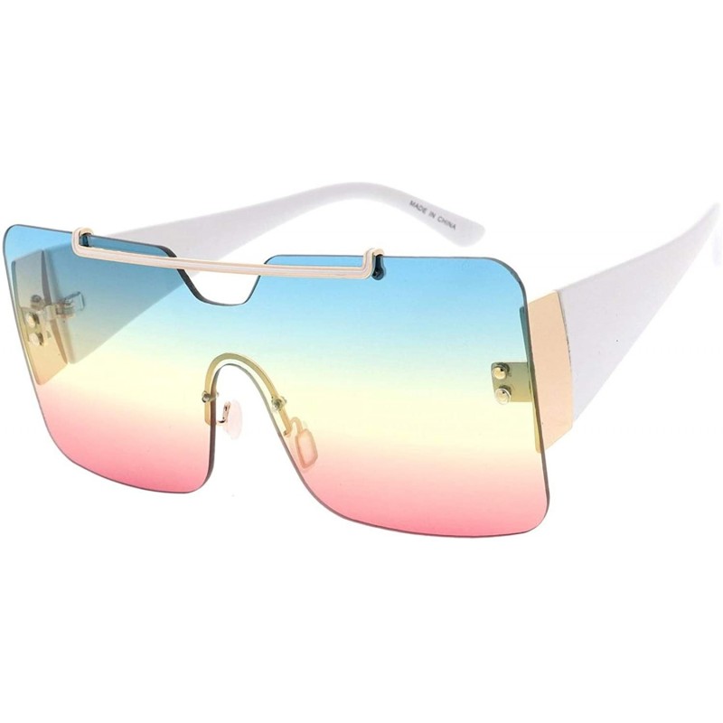 Oversized Fashion Oversized Uni Lens Flat Top Sunglasses B93 - Blue - CS1929AHDCK $15.34