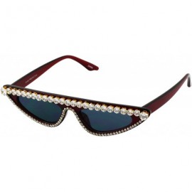 Cat Eye Cat Eye Womens Luxury Diamond Sunglasses Small Studded Rhinestones Frame Glasses - Burgandy - C618RYDMQ8L $12.17