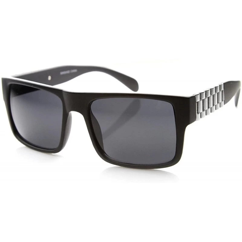 Square Retro Fashion Watch Link Temple Flat Top Square Sunglasses - Black-silver Smoke - CN11W0DAZAZ $8.76