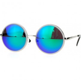 Round Beveled Thick Circle Lens Round Color Mirror Mirrored Lens Sunglasses - Silver Green - CM121PFRCLF $8.62