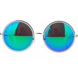 Round Beveled Thick Circle Lens Round Color Mirror Mirrored Lens Sunglasses - Silver Green - CM121PFRCLF $8.62