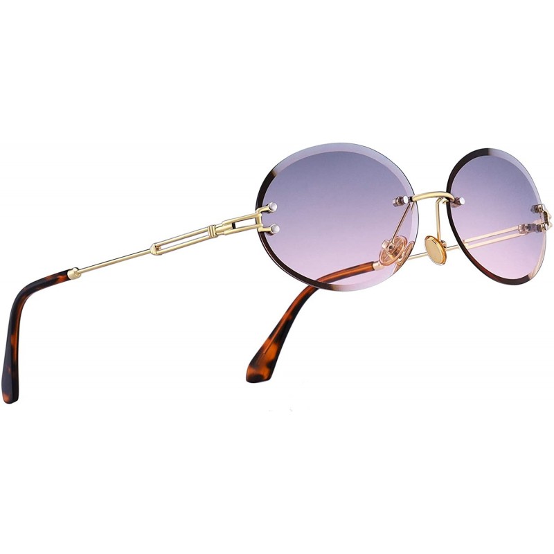 Round Stratos - Retro Oval Rimless Tinted Sunglasses - Gold X Pink Smoke Tint - CS18W2EHGNK $33.65