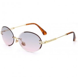 Round Stratos - Retro Oval Rimless Tinted Sunglasses - Gold X Pink Smoke Tint - CS18W2EHGNK $33.65