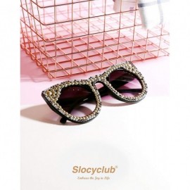 Oversized Oversized Sunglasses for Women Handmade Jeweled Cateye Rectangle Sunglasses - 03-color Diamond - CM1838ZDN9Q $18.06