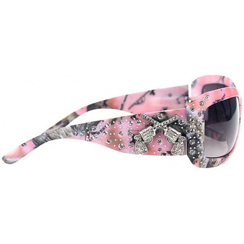 Rectangular Sunglasses with Crossed Pistols Pink Camouflage - CY11L2KMDK9 $20.26