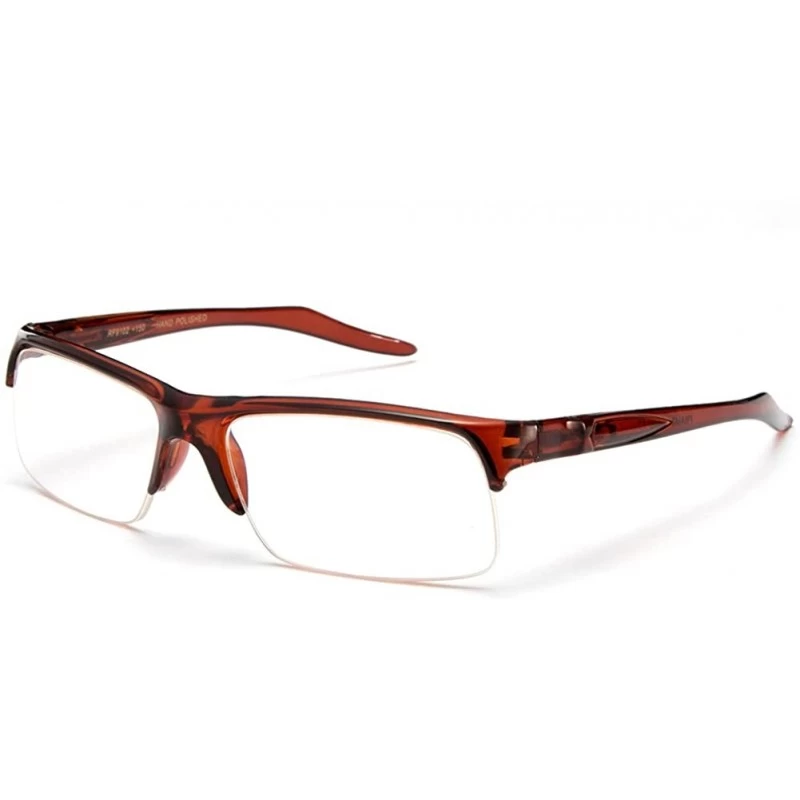 Square Unisex Slim Fit Half Frame Clear Lens Glasses - Brown - CS11YN6MLMT $8.54