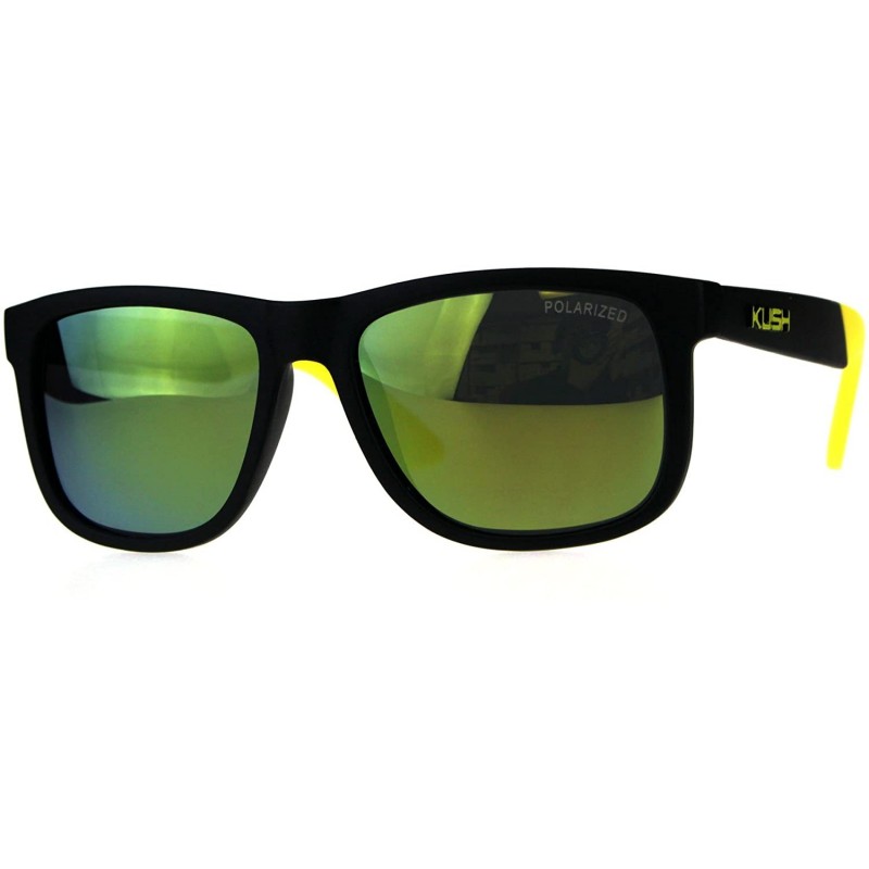 Sport Polarized Kush Mens Rectangular Color Mirror Lens Sport Horn Rim Sunglasses - Black Yellow - CQ18DLG2XQO $17.44