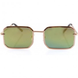 Rectangular Retro Bold Metal Frame Smoke Mirror Flat Lens Sunglasses A288 - Gold Green Rv - CL18UQ70Y7I $16.44