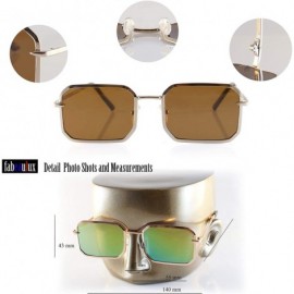 Rectangular Retro Bold Metal Frame Smoke Mirror Flat Lens Sunglasses A288 - Gold Green Rv - CL18UQ70Y7I $16.44