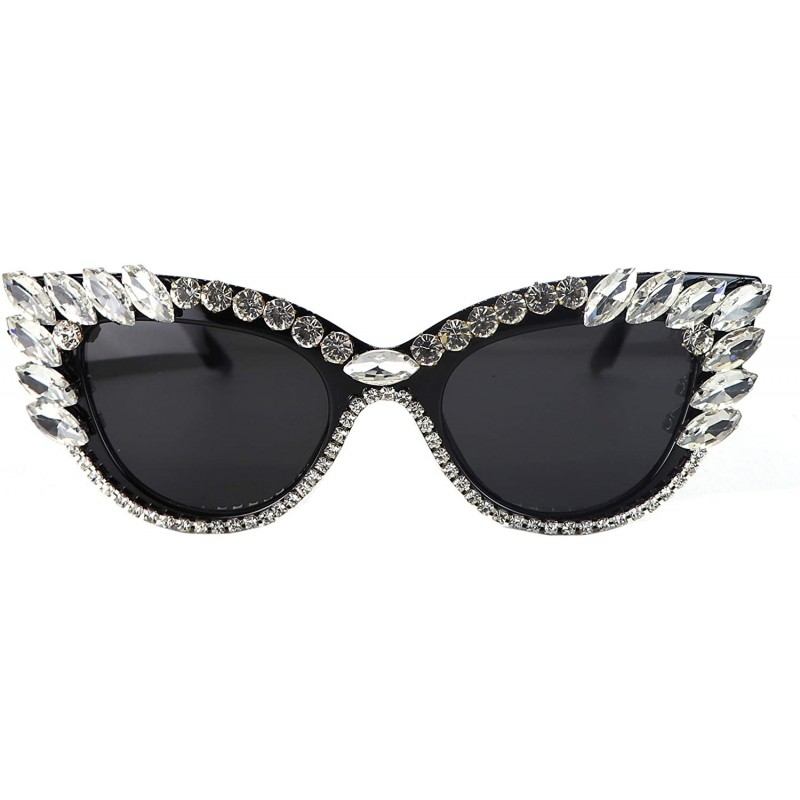 Cat Eye Retro Cateye Sunglasses for Women UV400 Protection Cat Eye bling rhinestone Sun Glasses - White - CR18SIIC3CL $15.96