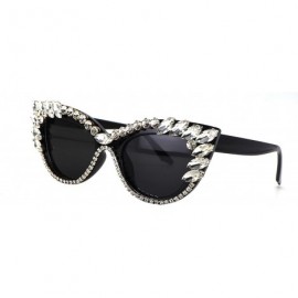 Cat Eye Retro Cateye Sunglasses for Women UV400 Protection Cat Eye bling rhinestone Sun Glasses - White - CR18SIIC3CL $15.96