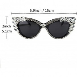 Cat Eye Retro Cateye Sunglasses for Women UV400 Protection Cat Eye bling rhinestone Sun Glasses - White - CR18SIIC3CL $15.96