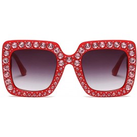 Rectangular Large Jeweled Sunglasses for Women Crystal Bling Studded Oversized Square Frame - Red - CH18Z8Y5TA4 $18.04