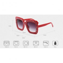 Rectangular Large Jeweled Sunglasses for Women Crystal Bling Studded Oversized Square Frame - Red - CH18Z8Y5TA4 $18.04