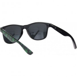 Rectangular Mens Marijuana Pot Leaf Print Hipster Black Horn Rim Sunglasses - Shiny Black - CQ18MD6TQDH $7.45