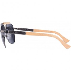 Oval Polarized Sunglasses Metal Frame UV400 Wood Temple Glasses-SG1565 - Gun&bamboo Nature - C618LRX79OD $9.41