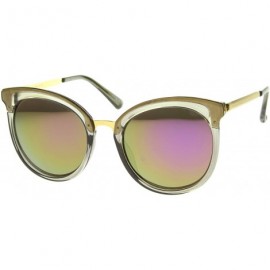 Cat Eye Womens Fashion Oversized Mirrored Lens Round Cat Eye Sunglasses 56mm - Clear-gold / Purple Mirror - C012J18F9C7 $9.37