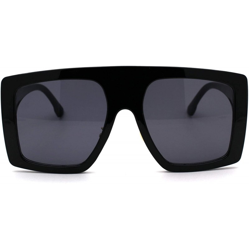 Oversized Retro Flat Top Oversize Rectangular Mobster Sunglasses - All Black - CH18UTH0NYZ $10.12