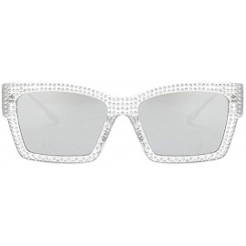 Oversized Designer Sunglasses Vintage Oversized Diamond - Clear&silver - CC18AIS075M $13.48