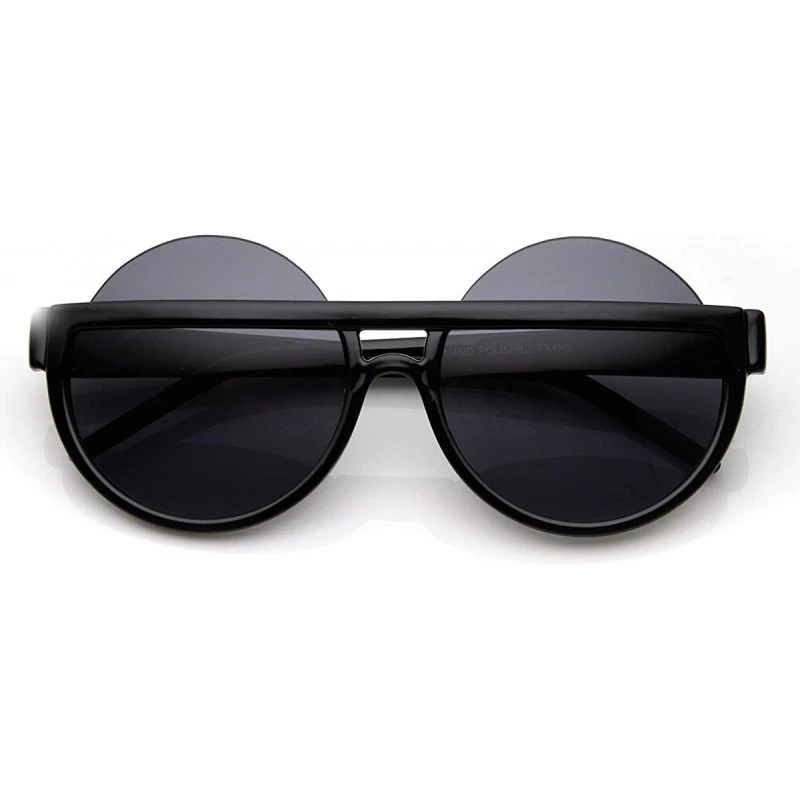 Oversized Big Mod Round Circle Half Frame Oversized Sunglasses (Black) - CX11DHWODI5 $12.05